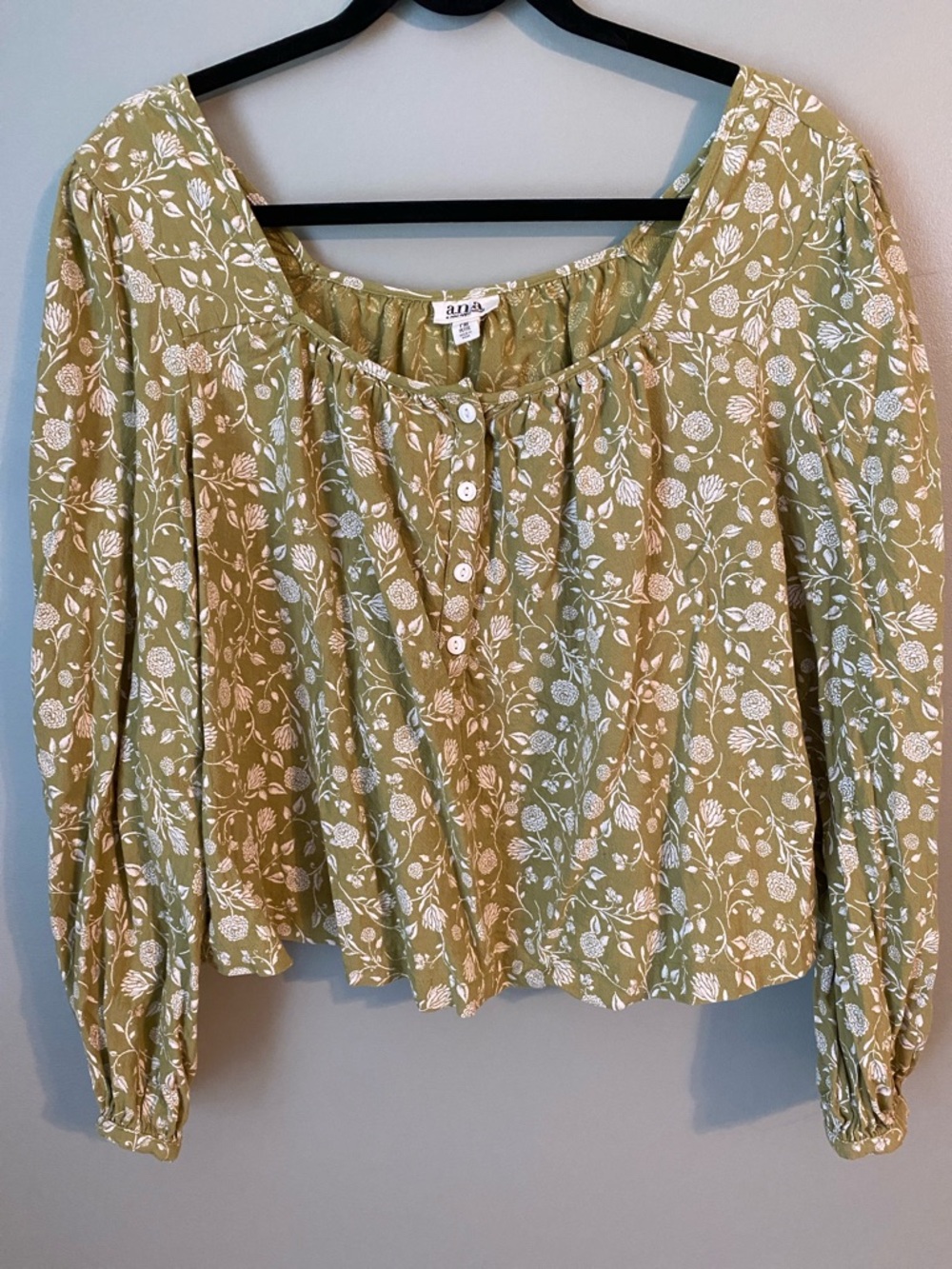 a.n.a Olive Floral Button-Front Peasant Blouse